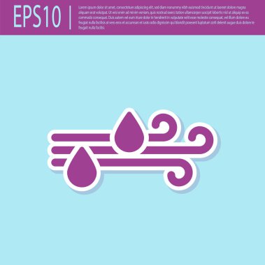 Retro mor Rüzgar ve yağmur simgesi turkuaz arka plan izole. Rüzgarlı hava. Vektör İllüstrasyonu