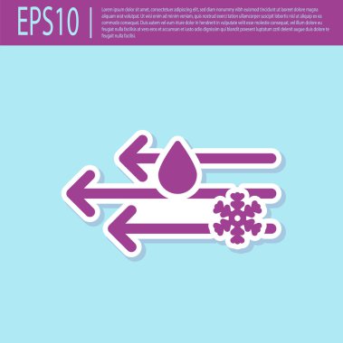 Retro mor Rüzgar ve yağmur kar simgesi turkuaz arka plan izole ile. Rüzgarlı hava. Vektör İllüstrasyonu