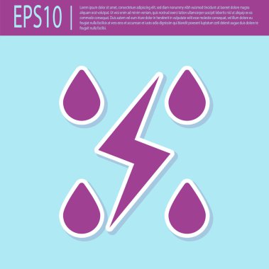 Retro mor Fırtına simgesi turkuaz arka plan üzerinde izole. Damla ve şimşek işareti. Fırtınanın hava ikonu. Vektör İllüstrasyonu