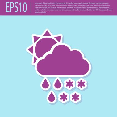 Turkuaz arka plan üzerinde izole kar ve yağmur simgesi ile Retro mor Bulut. Hava durumu simgesi. Vektör İllüstrasyonu