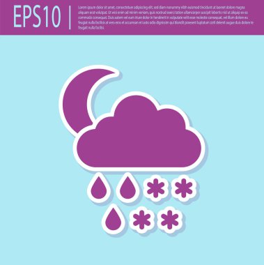 Retro mor Bulut kar, yağmur ve ay simgesi turkuaz arka plan izole ile. Hava durumu simgesi. Vektör İllüstrasyonu