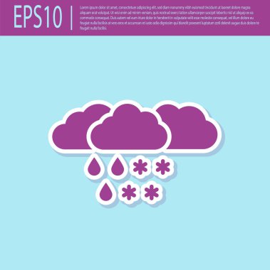 Turkuaz arka plan üzerinde izole kar ve yağmur simgesi ile Retro mor Bulut. Hava durumu simgesi. Vektör İllüstrasyonu