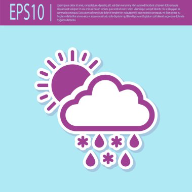 Retro mor Bulut kar, yağmur ve güneş simgesi turkuaz arka plan izole ile. Hava durumu simgesi. Vektör İllüstrasyonu