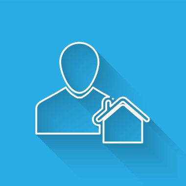 Beyaz çizgi Emlakçı simgesi uzun gölge ile izole. Ev alıyorum. Vektör İllüstrasyonu