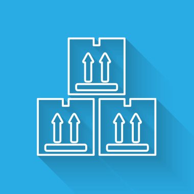 Uzun gölge ile izole trafik sembolü simgesi ile Beyaz çizgi Karton kutu. Kutu, paket, paket tabelası. Teslimat, nakliye ve nakliye. Vektör İllüstrasyonu