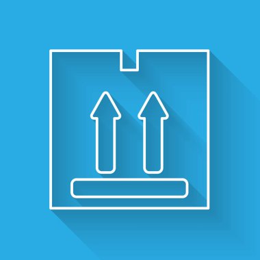 Uzun gölge ile izole trafik sembolü simgesi ile Beyaz çizgi Karton kutu. Kutu, paket, paket tabelası. Teslimat, nakliye ve nakliye. Vektör İllüstrasyonu