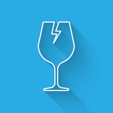 Beyaz çizgi Teslim kutuları simgesi uzun gölge ile izole için Kırılgan kırık cam sembolü. Vektör İllüstrasyonu