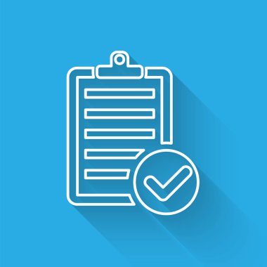 Uzun gölgeile yalıtılmış teslim listesi panosu nun ve kalem simgesinin beyaz satır doğrulaması. Vektör İllüstrasyonu