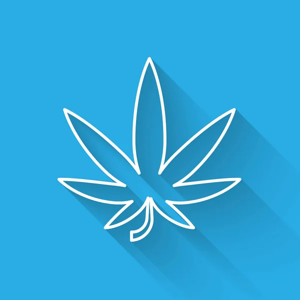 Línea blanca Icono de marihuana medicinal o hoja de cannabis aislado con sombra larga. Un símbolo de cáñamo. Ilustración vectorial — Vector de stock
