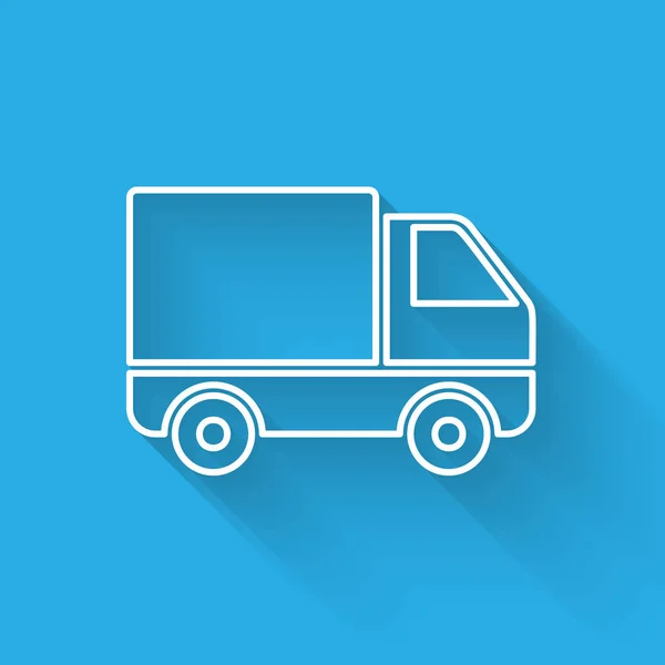 Línea blanca Icono del vehículo del camión de carga de entrega aislado con sombra larga. Ilustración vectorial — Archivo Imágenes Vectoriales