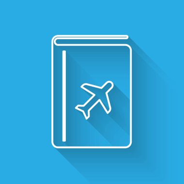 Beyaz çizgi Kapak kitap seyahat rehberi simgesi uzun gölge ile izole. Vektör İllüstrasyonu