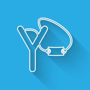 Beyaz çizgi Sapan simgesi uzun gölge ile izole. Vektör İllüstrasyonu