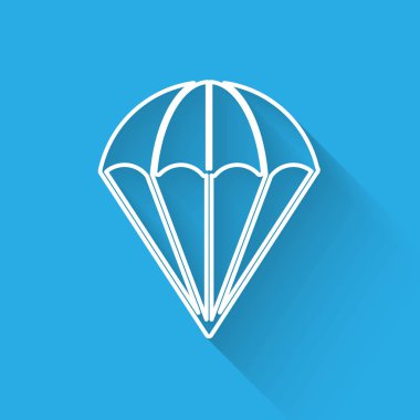 Beyaz çizgi Paraşüt simgesi uzun gölge ile izole. Vektör İllüstrasyonu