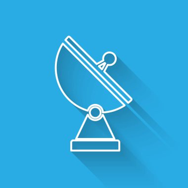 Beyaz çizgi Radar simgesi uzun gölge ile izole. Askeri arama sistemi. Vektör İllüstrasyonu