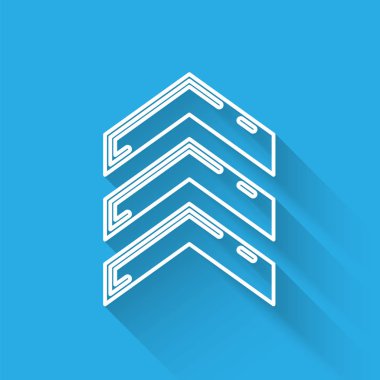 Beyaz çizgi Askeri rütbe simgesi uzun gölge ile izole. Askeri rozet işareti. Vektör İllüstrasyonu