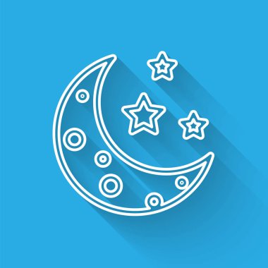 Beyaz çizgi Ay ve yıldızlar simgesi uzun gölge ile izole. Vektör İllüstrasyonu