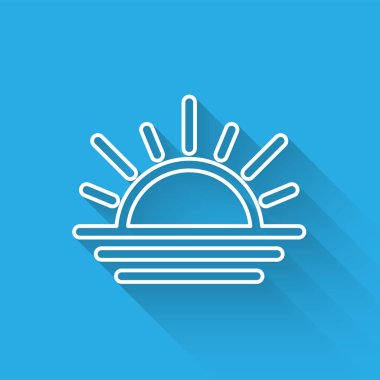 Beyaz çizgi Sunset simgesi uzun gölgeli izole edilmiş. Vektör İllüstrasyonu