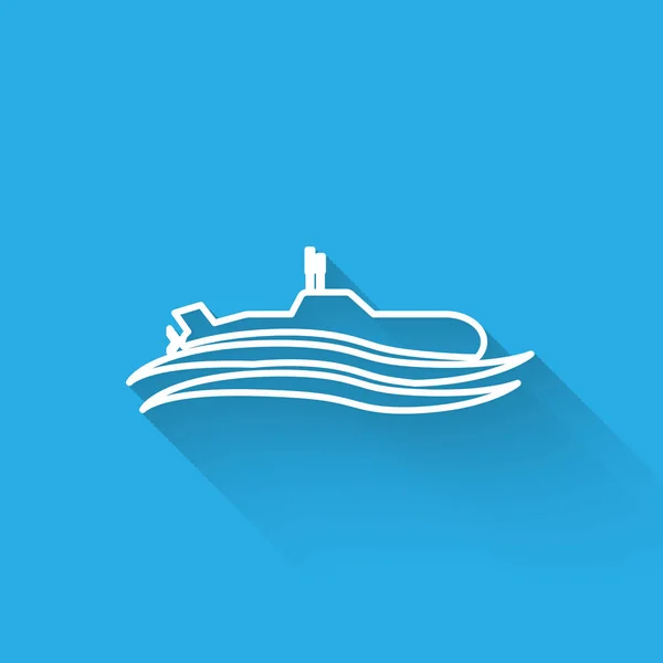 Weiße Linie U-Boot-Symbol isoliert mit langem Schatten. Militärschiff. Vektorillustration — Stockvektor