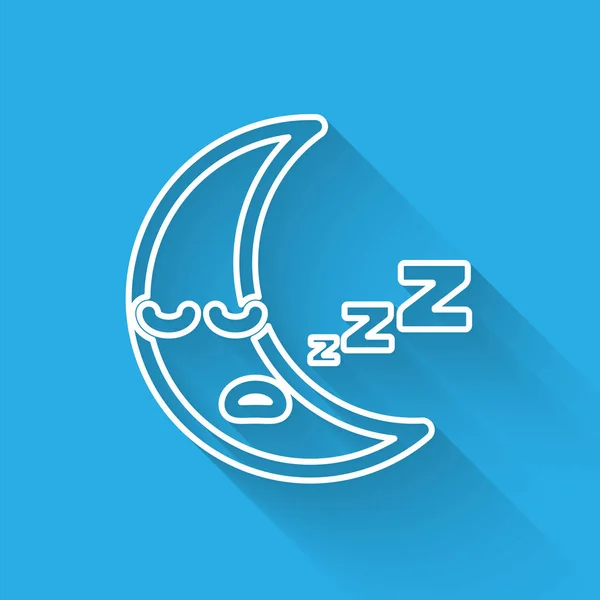 Icono de luna de línea blanca aislado con sombra larga. Señal de noche nublada. Sueños del sueño símbolo. Señal de la noche o la cama. Ilustración vectorial — Archivo Imágenes Vectoriales