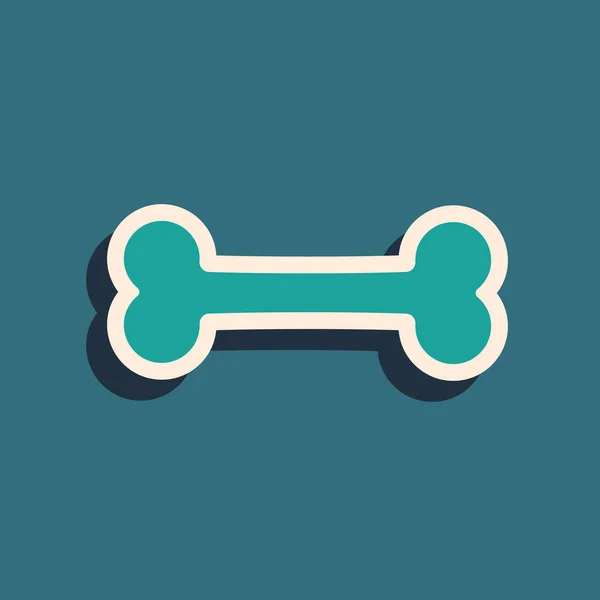 Grüne Hundeknochen Symbol isoliert auf blauem Hintergrund. Haustiere Futter Symbol. Lange Schatten. Vektorillustration — Stockvektor