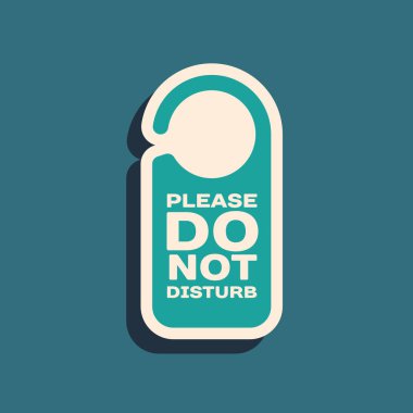 Yeşil Lütfen mavi arka planda yalıtılmış simgeyi rahatsız etmeyin. Otel Kapı Askısı Etiketleri. Uzun gölge stili. Vektör İllüstrasyonu