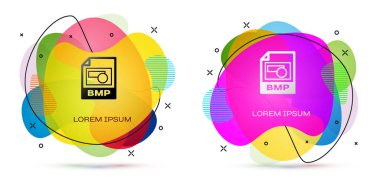 Renkli Bmp dosya belgesi. Beyaz arka planda yalıtılmış bmp düğme simgesini indirin. Bmp dosya sembolü. Sıvı şekilli soyut afiş. Vektör İllüstrasyonu