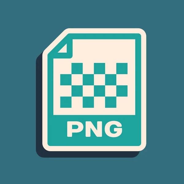 緑色の Png ファイル ドキュメント。青い背景に隔離されたpngボタンアイコンをダウンロードしてください。Png ファイルシンボル。長いシャドウ スタイル。ベクトルイラストレーション — ストックベクタ