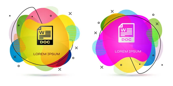 Farbe doc-Datei Dokument. Doc-Button-Symbol auf weißem Hintergrund isoliert herunterladen. doc-Dateierweiterungssymbol. abstraktes Banner mit flüssigen Formen. Vektorillustration — Stockvektor