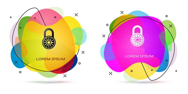 Color Safe combination lock wheel icon isolated on white background. Combination padlock. Security, safety, protection, password, privacy. Abstract banner with liquid shapes. Vector Illustration — Stock Vector