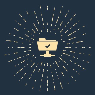 Bej Ftp işlemi başarılı simgesi koyu mavi arka plan üzerinde izole. Yazılım güncellemesi, transfer protokolü, takım çalışması araç yönetimi, kopyalama işlemi. Soyut daire rasgele nokta. Vektör İllüstrasyonu