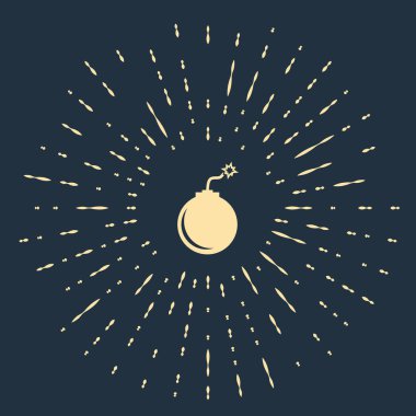 Bej Bomba koyu mavi arka plan üzerinde izole simgesi patlamaya hazır. Soyut daire rasgele nokta. Vektör İllüstrasyonu