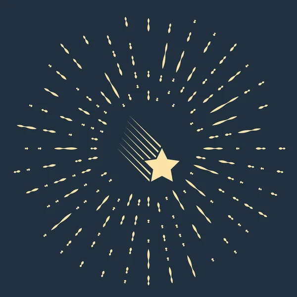 Icono de estrella beige cayendo aislado sobre fondo azul oscuro. Estrella fugaz con rastro estelar. Meteoroide, meteorito, cometa, asteroide, estrella icono. Puntos aleatorios de círculo abstracto. Ilustración vectorial — Archivo Imágenes Vectoriales