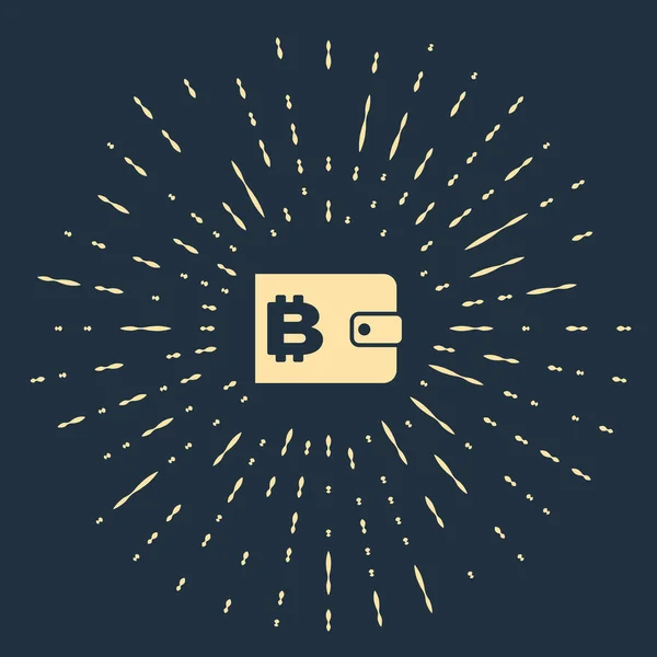 Bézs Cryptocurrency Wallet ikon izolált sötétkék háttérben. Pénztárca és a Bitcoin jel. A bányászat fogalma. Pénz, fizetés, készpénz, fizetés ikonja. Absztrakt kör véletlenszerű pöttyökkel. Vektoros illusztráció — Stock Vector
