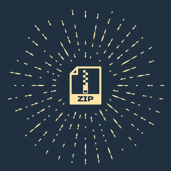 Documento de archivo ZIP beige. Descargar icono de botón zip aislado sobre fondo azul oscuro. Símbolo del archivo ZIP. Puntos aleatorios de círculo abstracto. Ilustración vectorial — Vector de stock