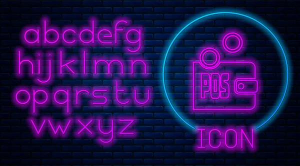 Leuchtende Neon-Beweis der Scheiterhaufen-Symbol isoliert auf Backsteinwand Hintergrund. Kryptowährungswirtschaft und Finanzsammlung. Neonlicht-Alphabet. Vektorillustration — Stockvektor