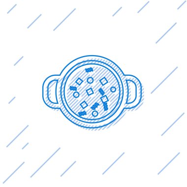 Mavi çizgi Beyaz arka plan üzerinde izole pot simgesi çorba pişirme. Kaynatın veya güveç gıda sembolü. Vektör İllüstrasyonu