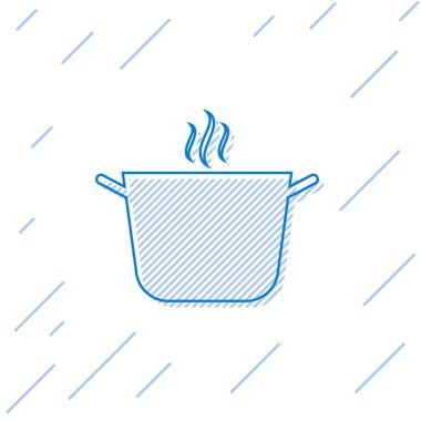 Mavi çizgi Beyaz arka plan üzerinde izole pot simgesi pişirme. Kaynatın veya güveç gıda sembolü. Vektör İllüstrasyonu