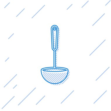 Mavi çizgi Mutfak kepçe simgesi beyaz arka plan üzerinde izole. Pişirme aleti. Çatal kaşık işareti. Vektör İllüstrasyonu