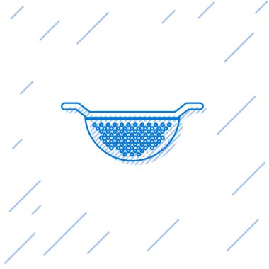 Mavi çizgi Mutfak kevgir simgesi beyaz arka plan üzerinde izole. Pişirme aleti. Çatal bıçak takımı işareti. Vektör İllüstrasyonu