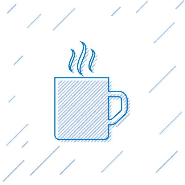 Ligne bleue Tasse à café icône plate isolé sur fond blanc. Une tasse de thé. Café chaud. Illustration vectorielle — Image vectorielle