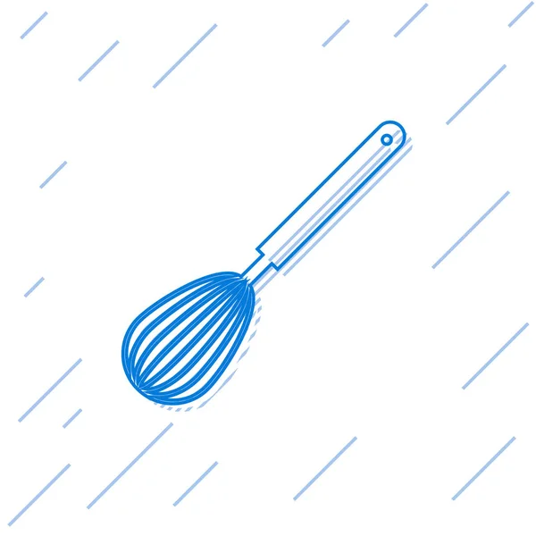 Blue line Kitchen whisk icon isolated on white background. Cooking utensil, egg beater. Cutlery sign. Food mix symbol. Vector Illustration — Stock Vector