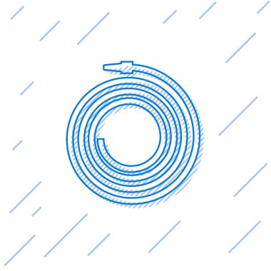 Mavi çizgi Bahçe hortumu veya yangın hortumu simgesi beyaz arka plan üzerinde izole. Sprey tabanca simgesi. Sulama ekipmanları. Vektör İllüstrasyonu