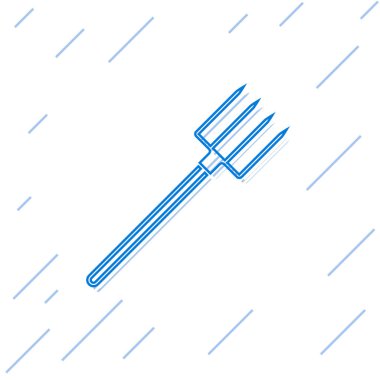 Mavi çizgi Bahçe pitchfork simgesi beyaz arka plan üzerinde izole. Bahçe çatal işareti. Bahçecilik, tarım, tarım için bir araç. Vektör İllüstrasyonu