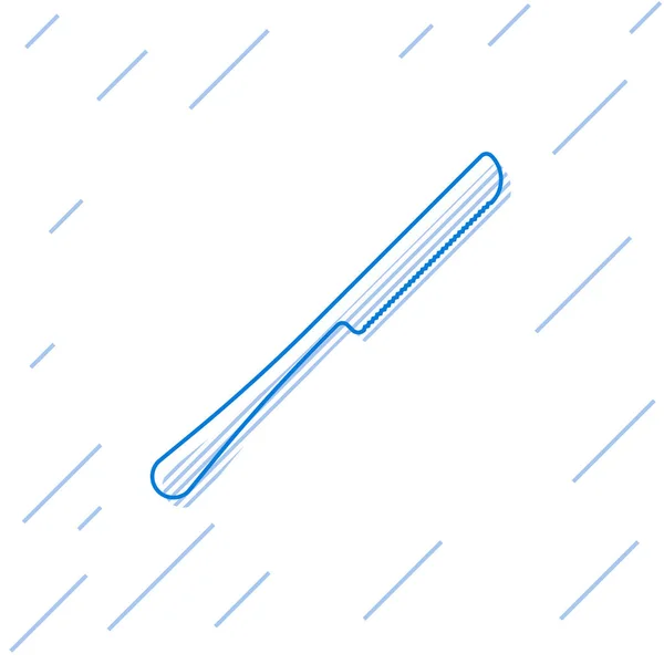 Línea azul Icono del cuchillo aislado sobre fondo blanco. Símbolo de cubertería. Ilustración vectorial — Vector de stock