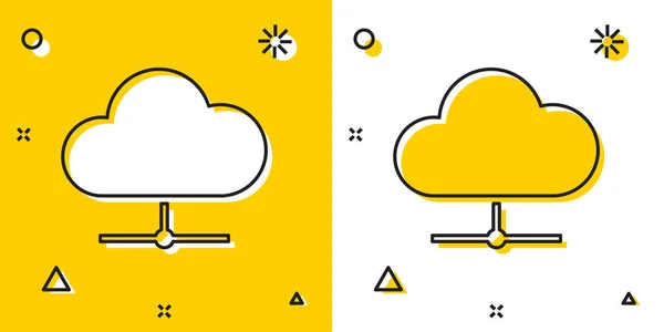 Ícone de conexão de nuvem Black Network isolado em fundo amarelo e branco. Tecnologia social. Conceito de computação em nuvem. Formas dinâmicas aleatórias. Ilustração vetorial — Vetor de Stock