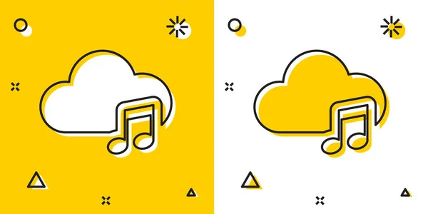 Icône de service de streaming Black Music isolée sur fond jaune et blanc. Cloud Computing sonore, streaming multimédia en ligne, chanson en ligne, onde audio. Formes dynamiques aléatoires. Illustration vectorielle — Image vectorielle