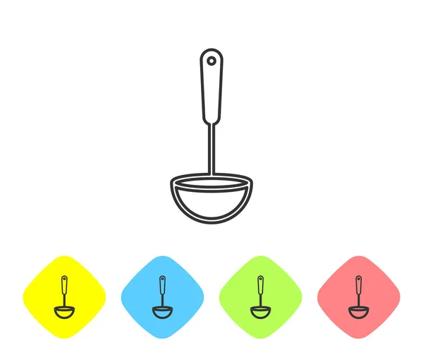 Linea grigia Icona mestolo da cucina isolata su sfondo bianco. Utensile da cucina. Segno cucchiaio posate. Imposta l'icona nei pulsanti rombo a colori. Illustrazione vettoriale — Vettoriale Stock