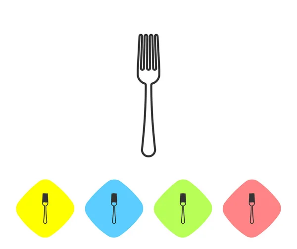 Grey line Fork icon isolated on white background. Cutlery symbol. Set icon in color rhombus buttons. Vector Illustration — 스톡 벡터