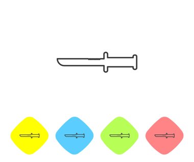 Gri çizgi Askeri bıçak simgesi beyaz arka plan üzerinde izole. Renk eşkenar dörtgen düğmelerinde simgeleri ayarlayın. Vektör İllüstrasyonu