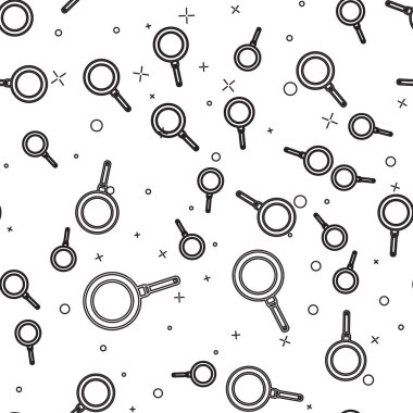 Siyah çizgi Kızartma tava simgesi beyaz arka plan üzerinde sorunsuz desen izole. Kızartma veya kızartma gıda sembolü. Vektör İllüstrasyonu